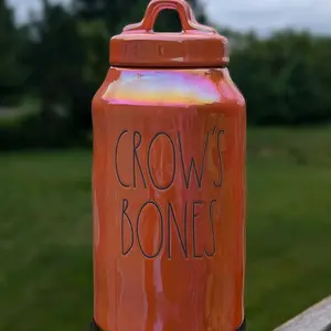 NWT Rae Dunn Crow's Bone Orange Holographic Ceramic Cannister