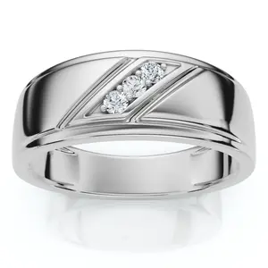 1/16Ct TW Three Stone Men's Brushed Diamond Lab Grown Wedding Ring in 14k Gold