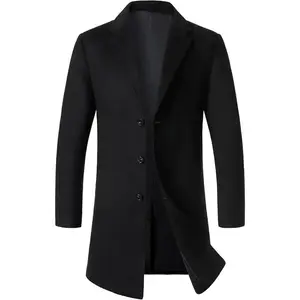 Men’s Wool Blend Pea Coat Casual Long Jacket Single Breasted Overcoat Notched Collar Winter Trench Coat