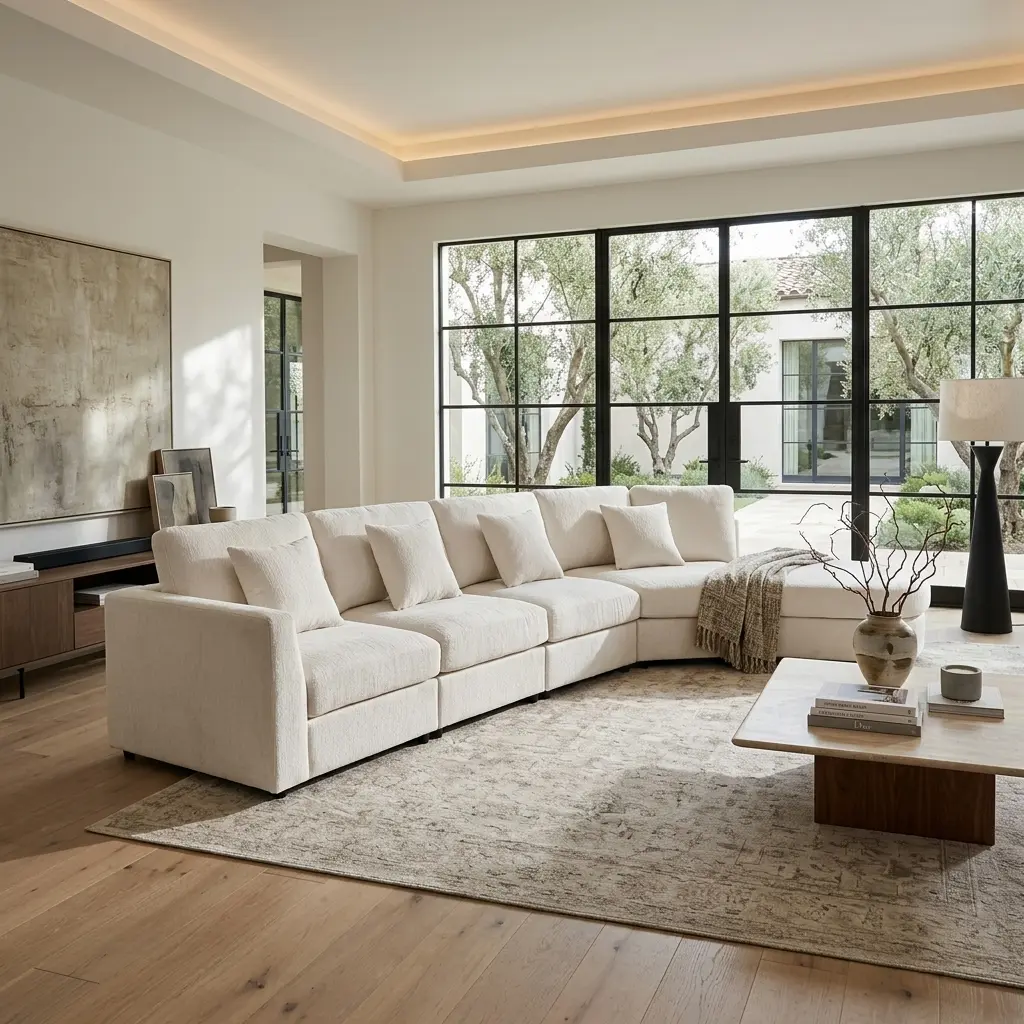 Curved Modular Sectional Sofa, 5-Seater, 160.4" Oversized Chenille Couch with Solid Wood Frame, Deep Seat Cloud Sofa with 4 Throw Pillows, Beige