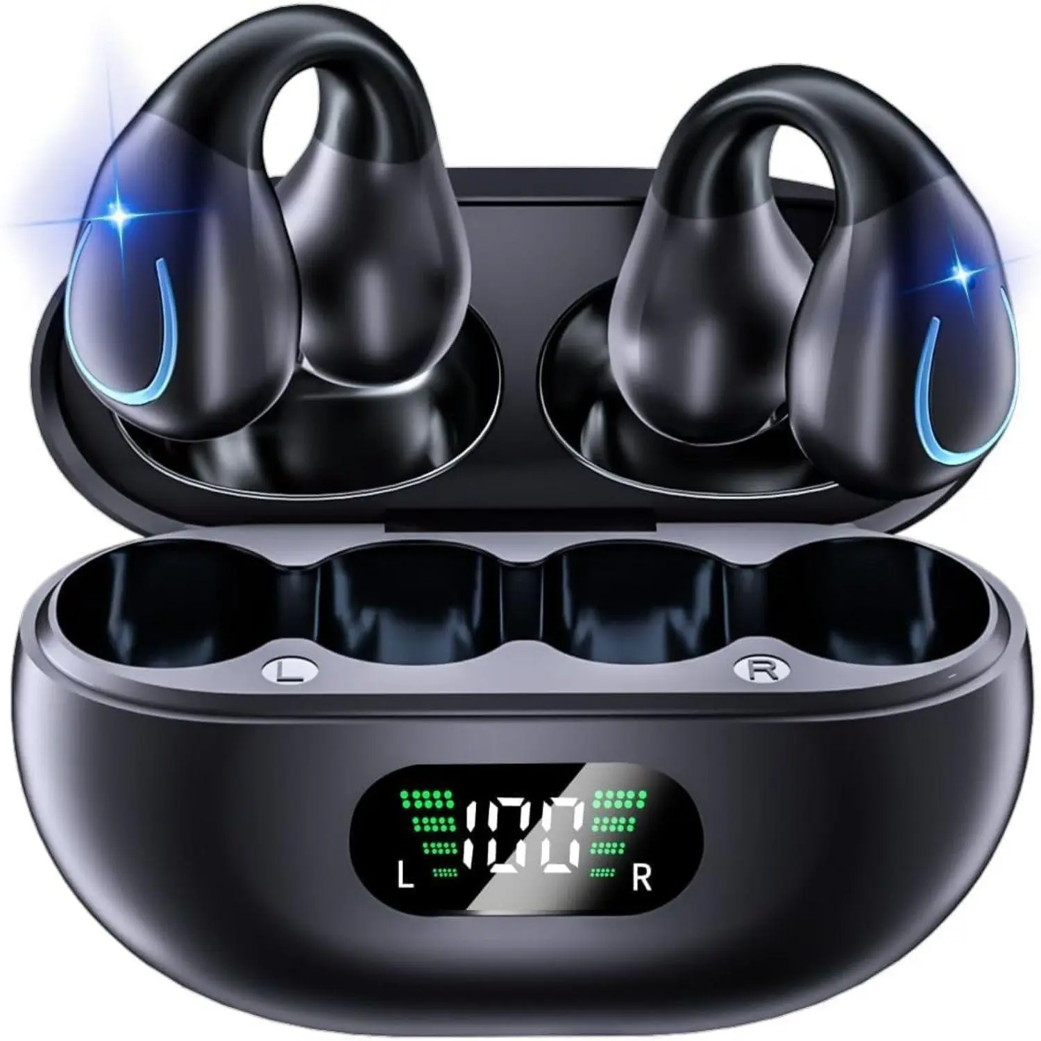 Q80 Bluetooth 5.3 earphones stereo, noise cancelling microphone, 48H, LED power display charging case, IPX7 waterproof for sports audio electronic devices Headset Black