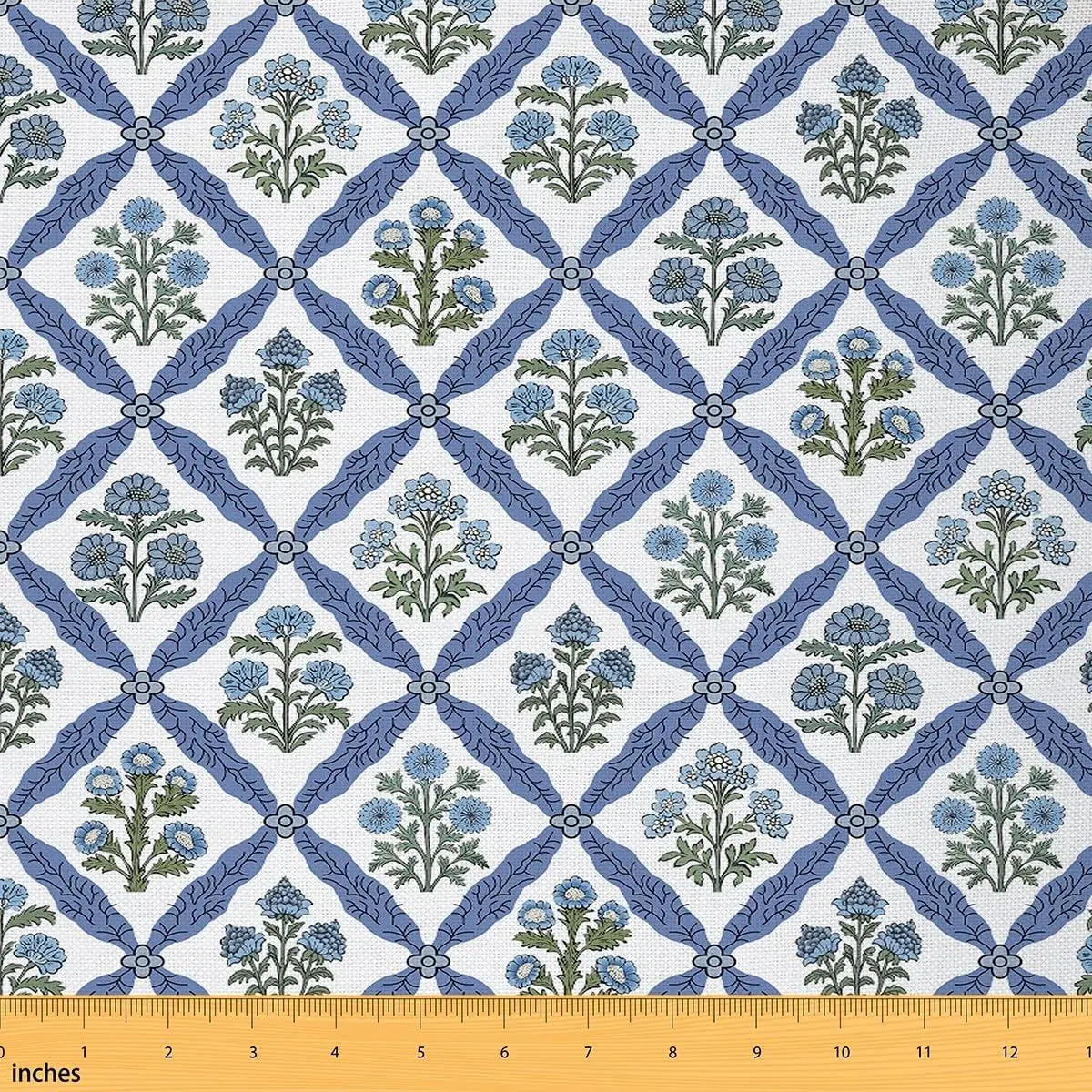 Blue White Flowers Flannel Fabric Botanical Chrysanthemum Soft Not Stretchy Decor Daisy Retro Floral Garden Upholstery Decor DIY Decor Quilting Sewing