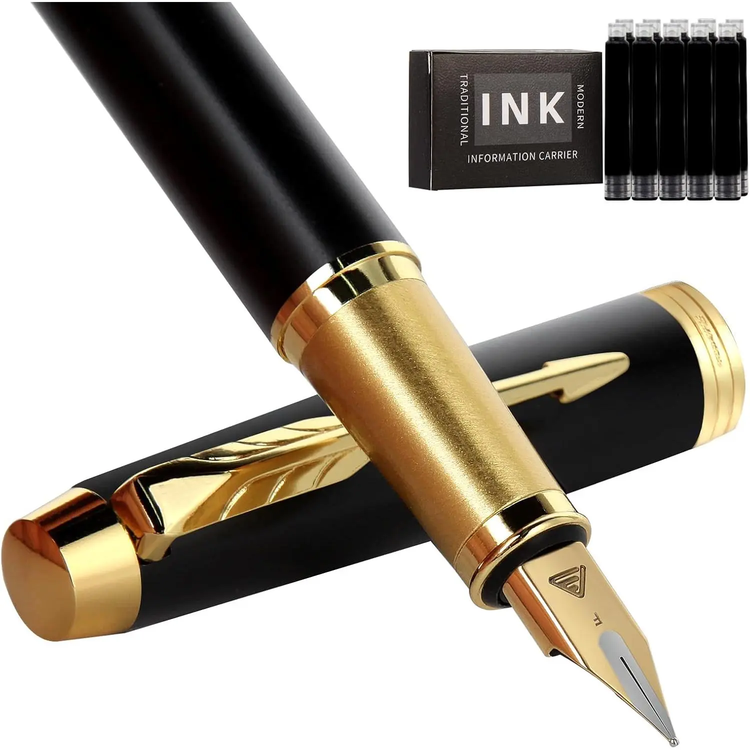 Fountain Pen, luxury pens Fine point smooth writing for journaling fancy pen with  Case 8 black ink cartridges an EF nib an ink converte nice pens writer gifts-Matte Black