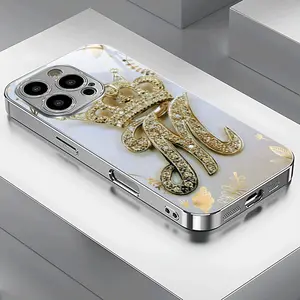 Premium Gold Powder Crown Letter M Electroplated Silver Phone Case, Suitable for iPhone 16/16 Plus/16 Pro/16 Pro Max/15/15 Plus/15 Pro/15 Pro Max/14/14 Plus/14 Pro/14 Pro Max/13/13 Pro/13 Pro Max/13/12/12 Pro/12/11/11 Pro Max/X/XS/XR/XS Max/7/8 – Fashiona