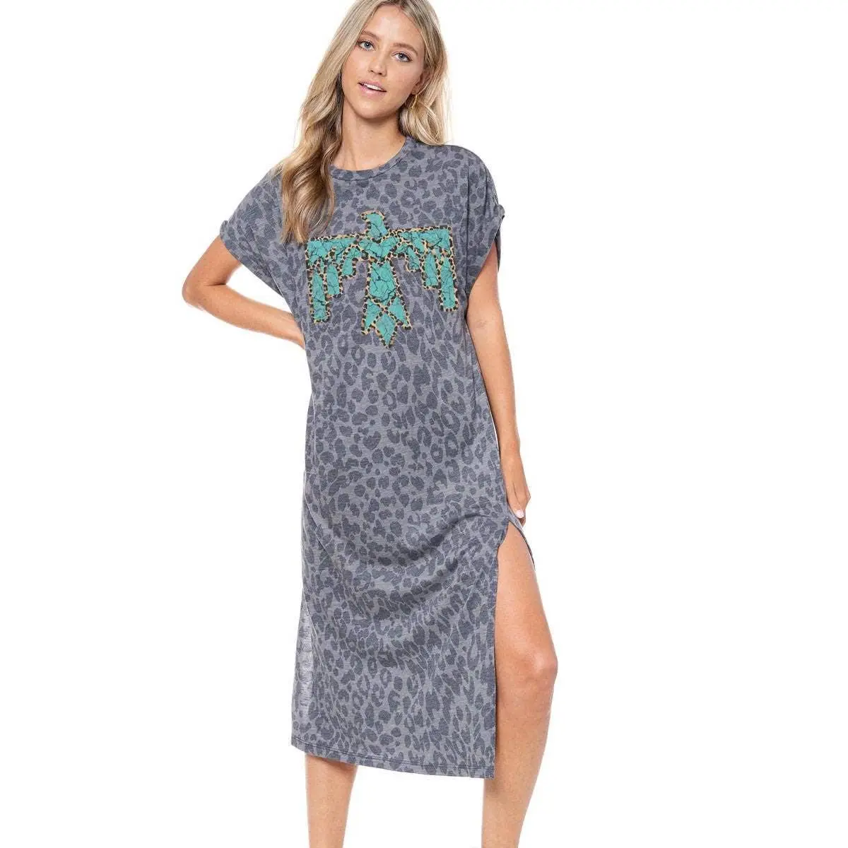 Boho Turquoise Aztec Maxi Dress Casual Cap