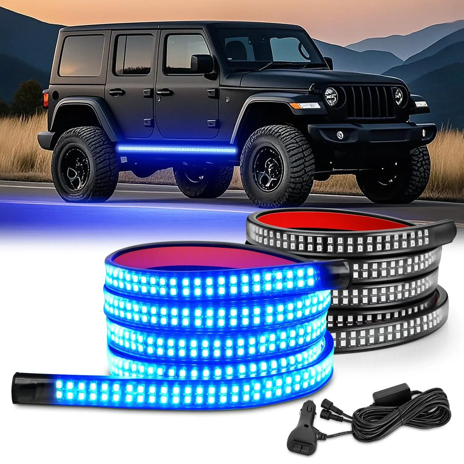 Nilight 2PCS 2x70-Inch 1125 LED Strobe Light Kit, Flexible Blue Wheel Light Strips with 26 Flash Modes, Adhesive Mount, Shock & Vibration Resistant Waterproof Safety Accessory for Construction Trucks