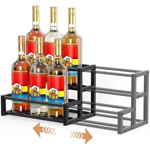Expandable Adjustable Coffee Syrup Organizer, Heavy Duty Syrup Rack Fits 6-12 Bottles, Space-Saving Storage Holder for Coffee Bar Accessories, Suitable for Syrup, Liquor, Dressing