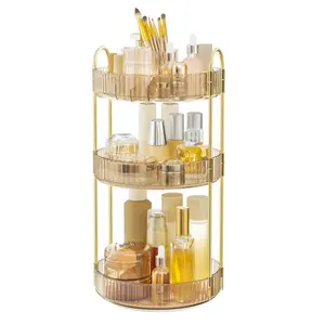 Makeup Organizer, 3-Tier round Rotating Skincare Organizer Countertop, Customizable, Toiletries Vanity Organizer, Lazy Susan, Gift Rebrilliant