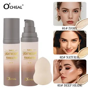 Foundation Liquid + Makeup Sponge Set, Long-Lasting Foundation, Natural Contour Hydrating Concealer, Three-Tone Foundation