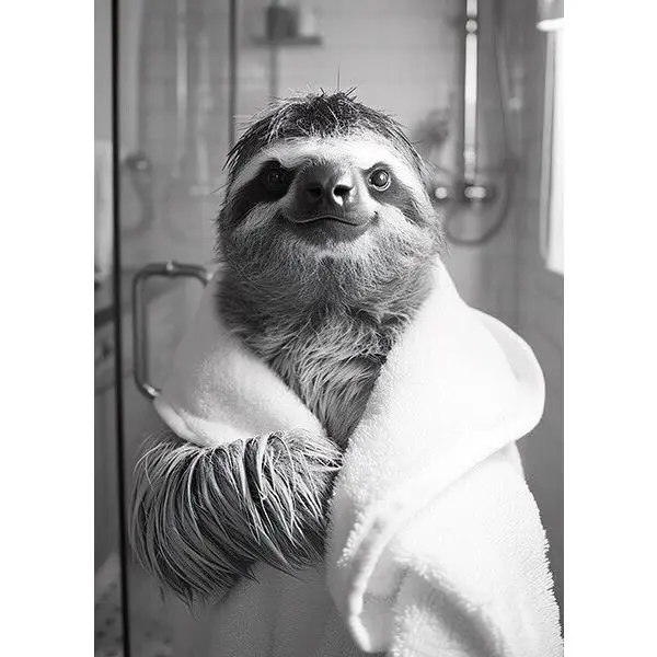 Cute Wall Decor - Sloth in Bathrobe #1- Cute Funny Animals - Poster - Frameless Canvas Poster Colorful Gifts Room Decoration Ornaments Print Artistic Photo
