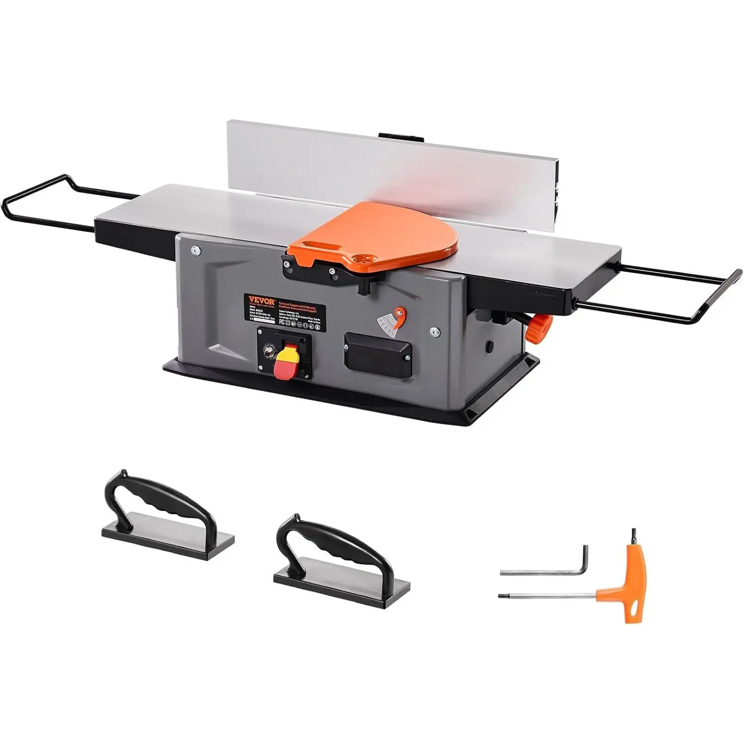 VEVOR 8-Inch Spiral Benchtop Jointer, 2HP Motor Woodworking Tool with 18-Blade Spiral Cutterhead, 10000 RPM, 6.5'' Extendable Arm, 8x42.3'' Worktable, 0-1/8'' Adjustable Depth, 15A, Overcurrent Protection & Auto Protect Mechanism