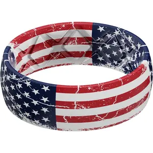 Silicone Wedding Rings for Men, Breathable Printed Design Rubber Engagement Bands with Air Flow Grooves 8mm Wide 2mm Thick