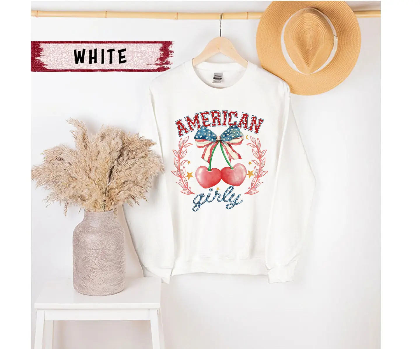 American Girly Coquette Cherry Fourth Of July, Coquette Bow America,  Great To Wear In National Holidays And Independence Day, Share Your Love Of Your Country With This Patriotic Fourth Of July