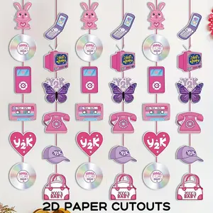 Y2K Party Decorations, Paper Banner, Early 2000s Hanging Decor, I Love 00's Paper Cutout, Retro 2000s Garland, Birthday & Bachelorette Party Supplies