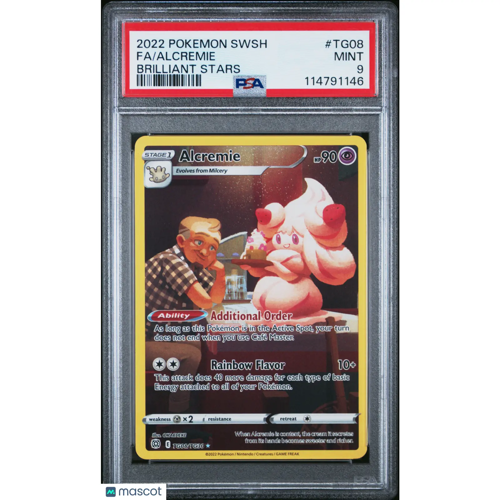 2022 POKEMON SWORD & SHIELD BRILLIANT STARS #TG08 FULL ART/ALCREMIE PSA 9