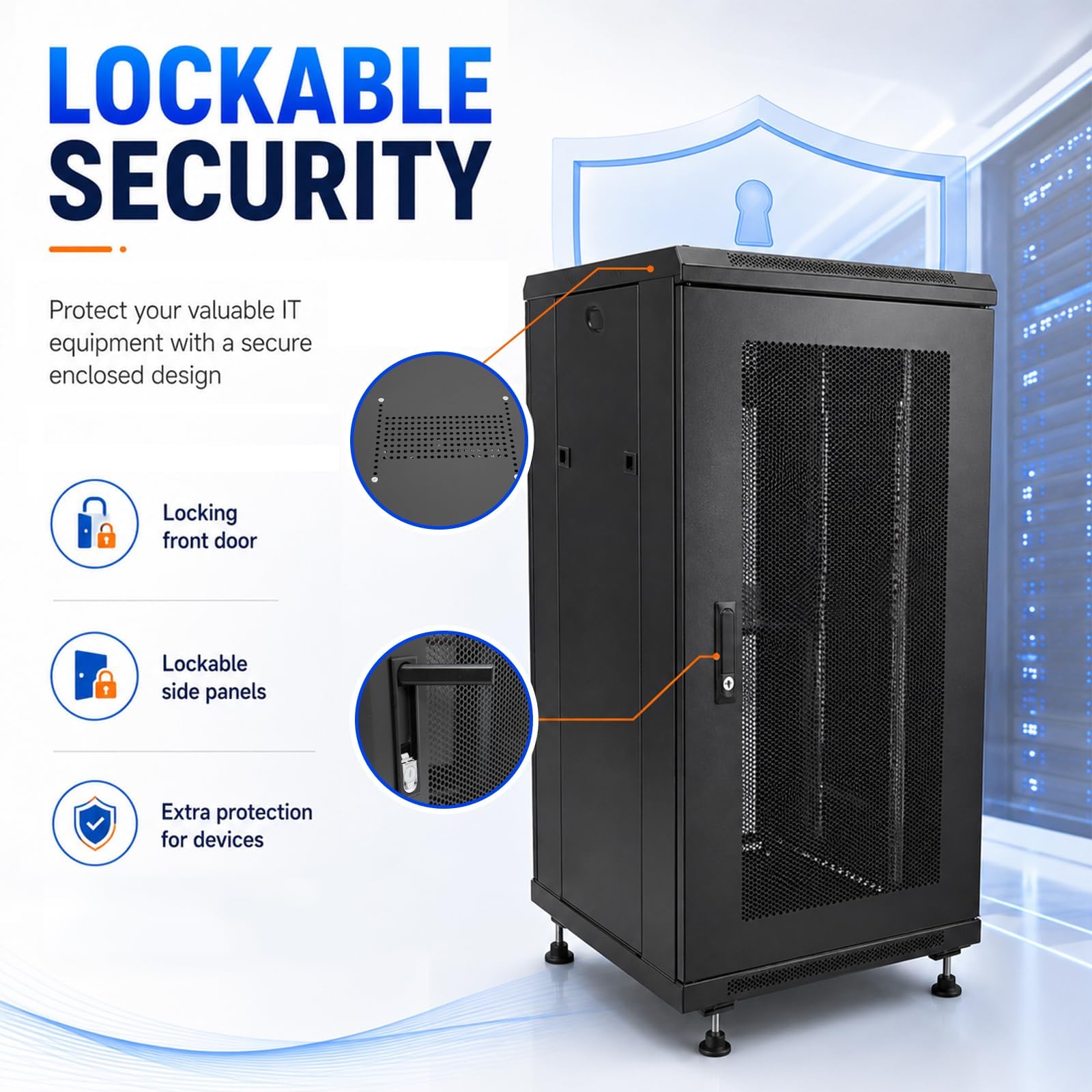 18U Server Rack Cabinet 19 Inch Enclosed Network Rack with Wheels  Server Rack Cabinet with Adjustable Rails, Lockable Mesh Door, Cable Management, Shelf and 992 Lbs Capacity