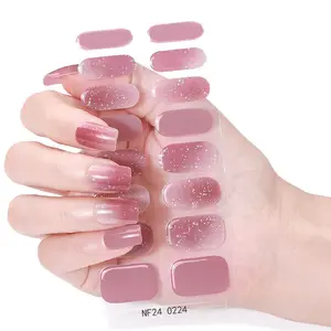 16pcs Gradient Half-Cured Gel Nail Strips, Gel Nail Stickers, Shiny Self-Adhesive Full Set, UV Lamp Required, Easy Apply & Remove, DIY Nail Art for Women & Girls