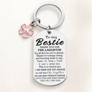 Bestie Gifts for Women, Best Friend Keychain with Flower Charm, Birthday Friendship Gift for Bestie