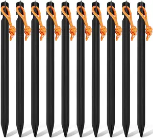 10 Pack Heavy Duty Aluminum Tent Stakes with Reflective Pull Ropes, Triangular Ground Pegs Rocoto