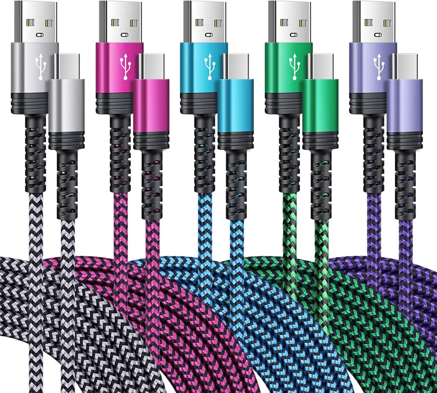 5-Pack 6FT USB C Fast Charging Cable for Samsung Galaxy S26/S25/S24 Ultra, A56/A36/A17/A16/A15, Z Fold7/Flip7, iPhone 17 & 16 USB-C, Braided Type C Charger Cord, Android Auto Compatible SIXSIM