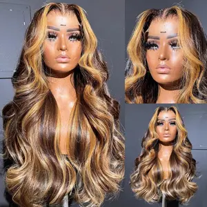 Honey Blonde Body Wave Lace Front Wig Highlight 13x6 HD Lace Frontal Wig Human Hair Wear Go Glueless 6x4 HD Lace Closure Wig