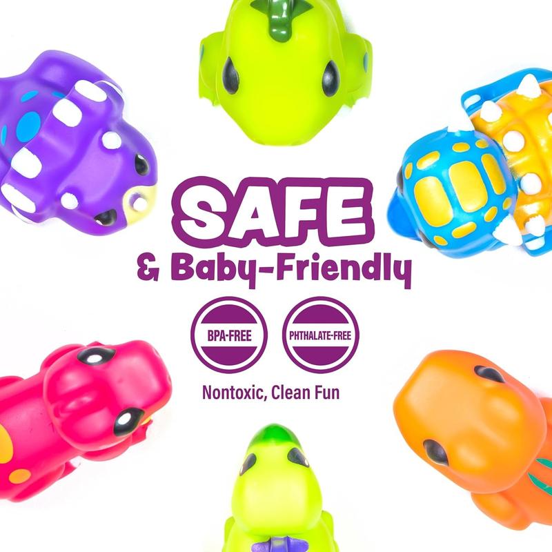 Dinosaur Mold Free Bath Toys 6 Pack Sealed No Hole Design Soft Squeezable Float on Water Easy Grip Baby Toddler Bath Toy Set Great Baby Pool Toys