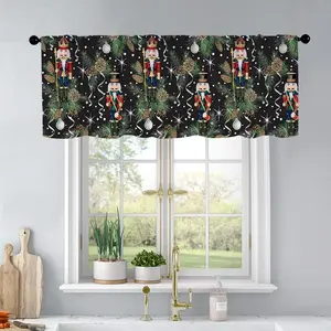 1pc Christmas and New Year printed kitchen curtains Nutcracker, fir branch, serpentine, ball curtains valance window treatment living room bedroom home decor 54 x 18 inch