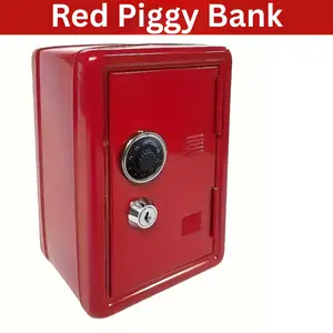Red mini Toy safe locker, All-in-One Secure Red Safe, Red Lockable Piggy Bank & Safe, Red Mini Safe with Key & Combo Lock