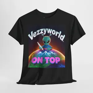 Galactic Alien Creator Unisex Tee, VezzyWorld Alien Tee, Colorful Space Artist Shirt, Vibrant Alien Landscape Tshirt, Fun Alien Drawing