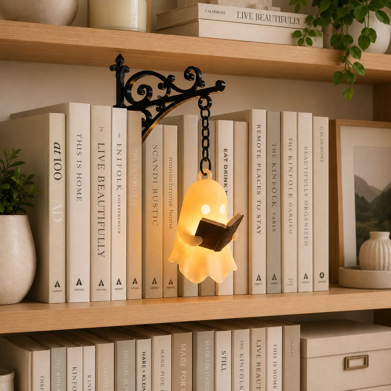 Ghost Bookshelf Lamp, Library Lantern Ghost Reading, Hanging Book Nook Light, Halloween Bookshelf Home Decor for Book Lovers, Witch Lamp, Spooky Library Gift