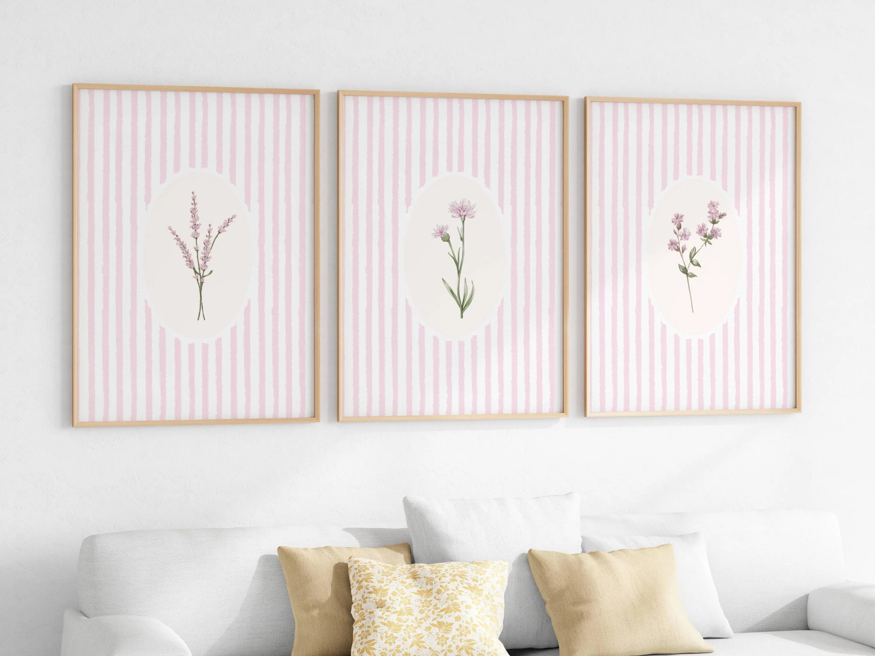 Vintage Pink Stripped Wild Flower Poster Unframed Set Of 3 Stripped Pink Wall Decor Botanical Floral Printable Vintage Room Decor Floral Gift For Her Jigna