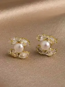 Fashion Simple X-Type Imitation Pearl Zircon Earrings, Retro Design Luxurious Vintage Zircon Studs for Women, Daily Party Wear