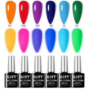 GAVY 6 Pack Glow in the Dark Gel Nail Polish Set - Neon Photoluminescent Collection, Orange Red Purple Blue Green, UV LED Soak Off Rave Festival Halloween Nail Art manicure Kit, 5-Free Long Lasting