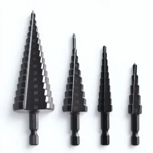 Step Drill Bit Set, High Speed Steel Step Drill Bit Set, Industrial Grade Anti-Slip Straight Slot Drill Bit, Professional Car Repair Building Decoration Accessories, Drill Bits Set