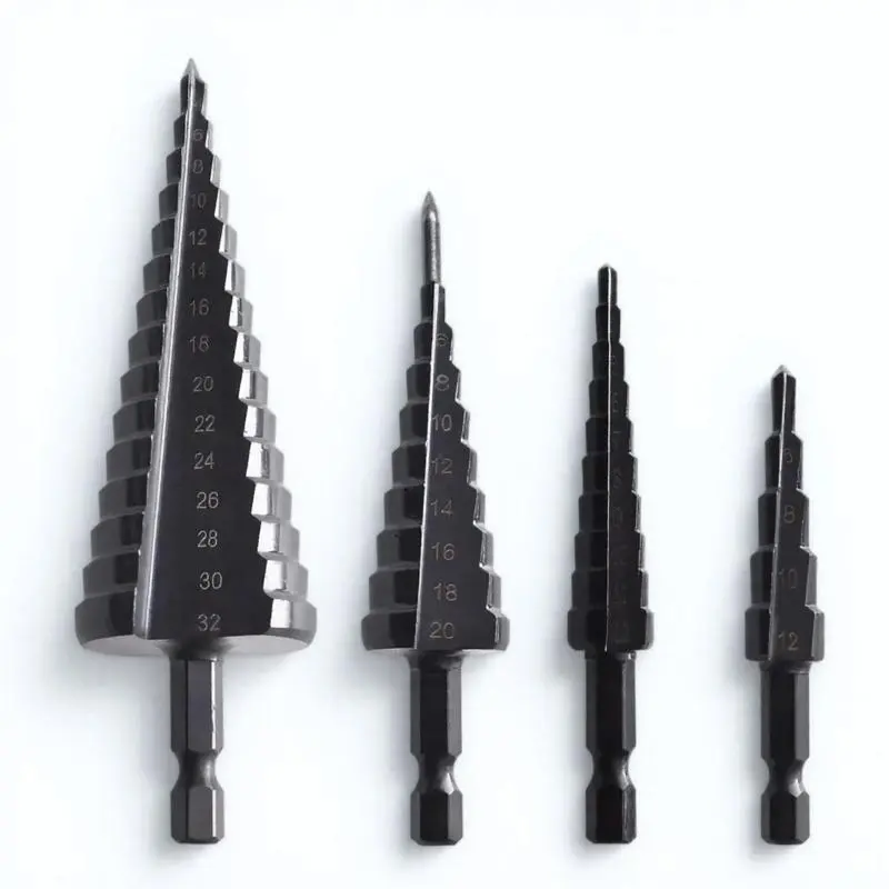 Step Drill Bit Set, High Speed Steel Step Drill Bit Set, Industrial Grade Anti-Slip Straight Slot Drill Bit, Professional Car Repair Building Decoration Accessories, Drill Bits Set