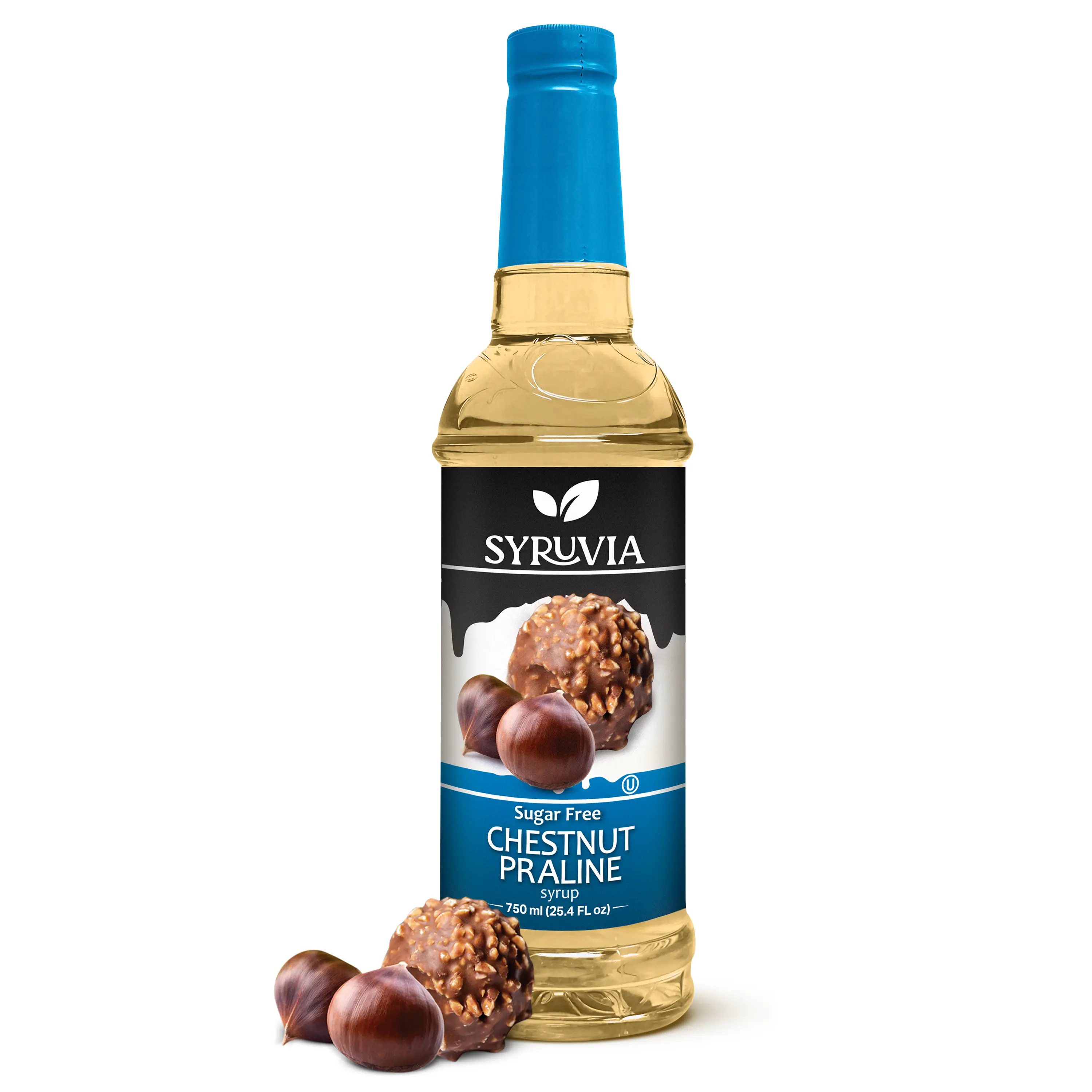 Syruvia Sugar-Free Chestnut Praline Coffee Syrup - 25.4 fl oz Premium Coffee Flavoring - 0 Calorie- Kosher, Gluten Free, Ideal for Drinks, Soda & More
