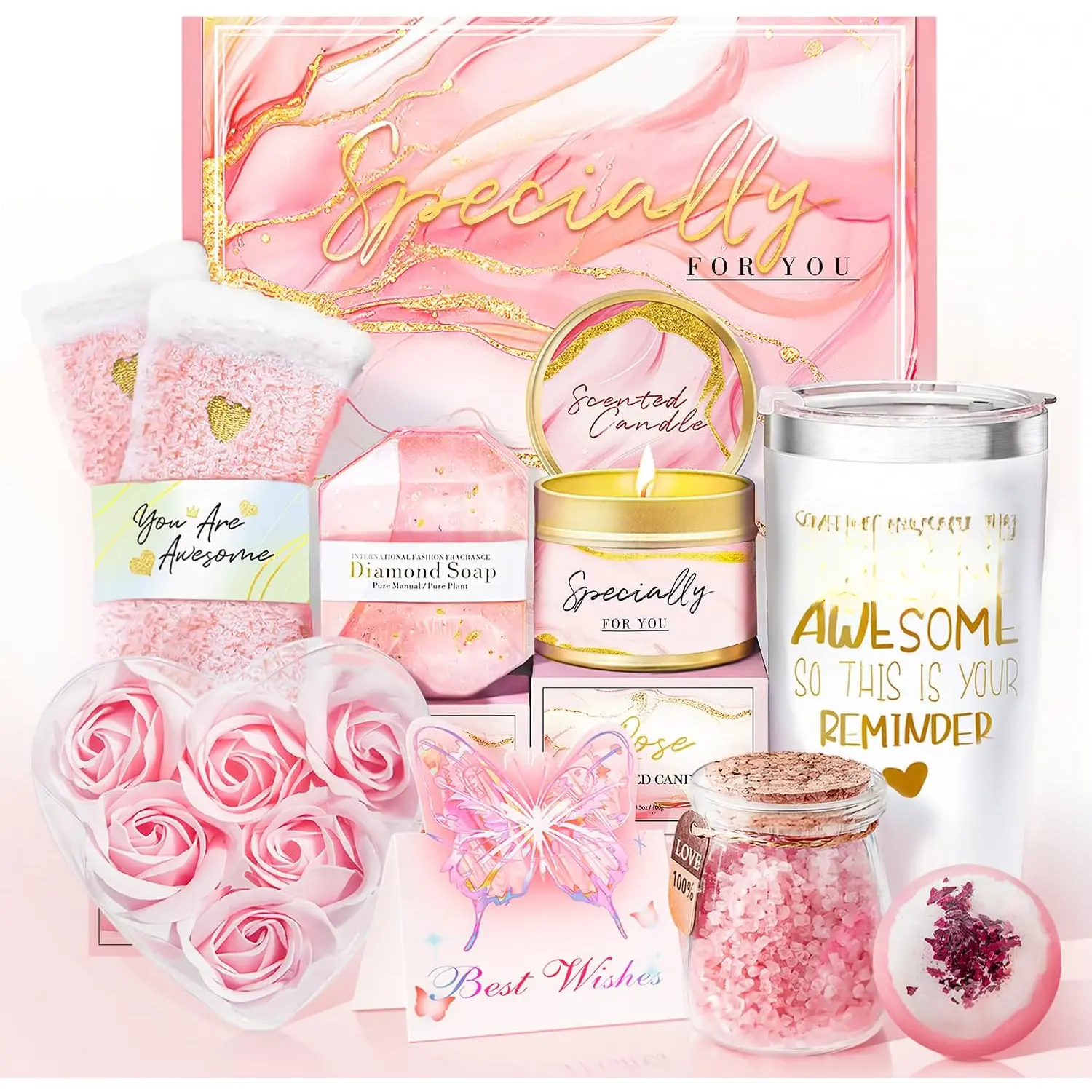 Gifts for Women, Birthday Gifts for Women, Happy Birthday Gifts Basket for Women, Rose Relaxing  Gifts Basket for  Friends Female Sister Mom Wife Her Girlfriend Coworker Bestie