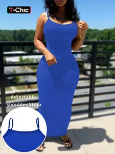 Summer Solid Color Sleeveless Long Dress, Vacation Beach Style Maxi Dress, Women's Casual Fashion