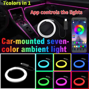 7-Color RGB Car Interior Lighting Strip, Hidden USB Fiber Optic Ambient Light, APP Control, Flexible LED USB for Cars, Parties, Living Room, Bedroom