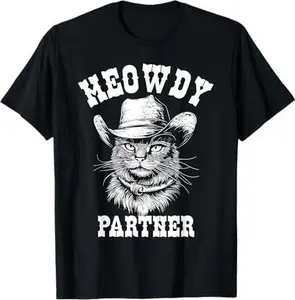 Meowdy Partner Cat Cowboy Hat Funny Western Cat T-Shirt