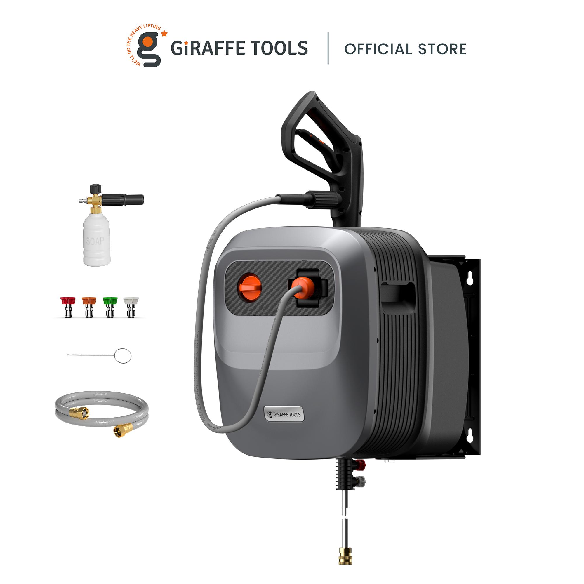 Giraffe Tools Grandfalls G20 Pro Pressure Washer 2400 PSI 2.0 GPM with 65FT Hose Reel 4 Nozzles 180° Swivel Bracket for Car Patios and More