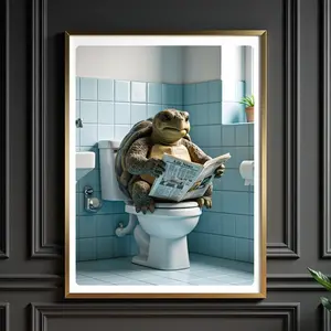 Toilet Reading Tortoise, Funny Animal Print, Turtle Wall Decor, Bathroom Humor, Funny Wall Art, Unframed