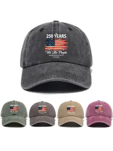 1-piece American Independence 250th Anniversary printed baseball cap, washed and aged for a vintage look, trendy and versatile