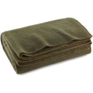 80% Wool Olive Drab Green Warm Fire Retardant Blanket 66" x 90", US Military Style Wool Blanket for Outdoor Camping Emergency Survival Use