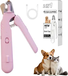 LED Light Pet Nail Clippers - 2 In 1 Stainless Steel Dog & Cat Nail Trimmer Grinder, USB Rechargeable, Solid Body, Battery Display for Safe Pet Grooming
