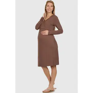 Jenna Modal Surplice Long Sleeve Soft Stretch Nursing Dress