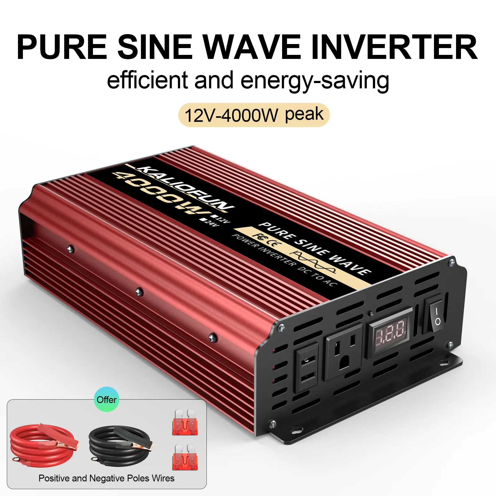 KALIOFUN Energy Efficient Pure Sine Wave Power Inverter - DC 12V to AC 110V Voltage Converter (12V 4000W/5000W/6000W), US Rules DC Supply for Car/Solar Use, Efficient and Energy-Saving Device, Energy Efficient Inverter, Voltage Conversion