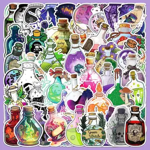 Fantasy Bottle Pattern Sticker, 50pcs/set Waterproof Self Adhesive Decor Paper, Decor Sticker for Gift Greeting Card Water Bottle Laptop Phone