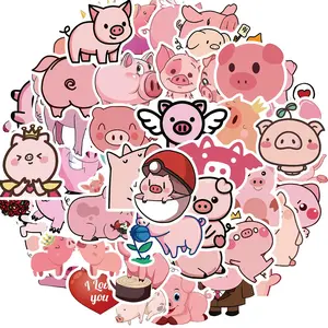 Cute Pig Pattern Sticker, 50pcs/set Waterproof Self Adhesive Decor Paper, Decor Sticker for Gift Greeting Card Water Bottle Laptop Phone, Ornaments