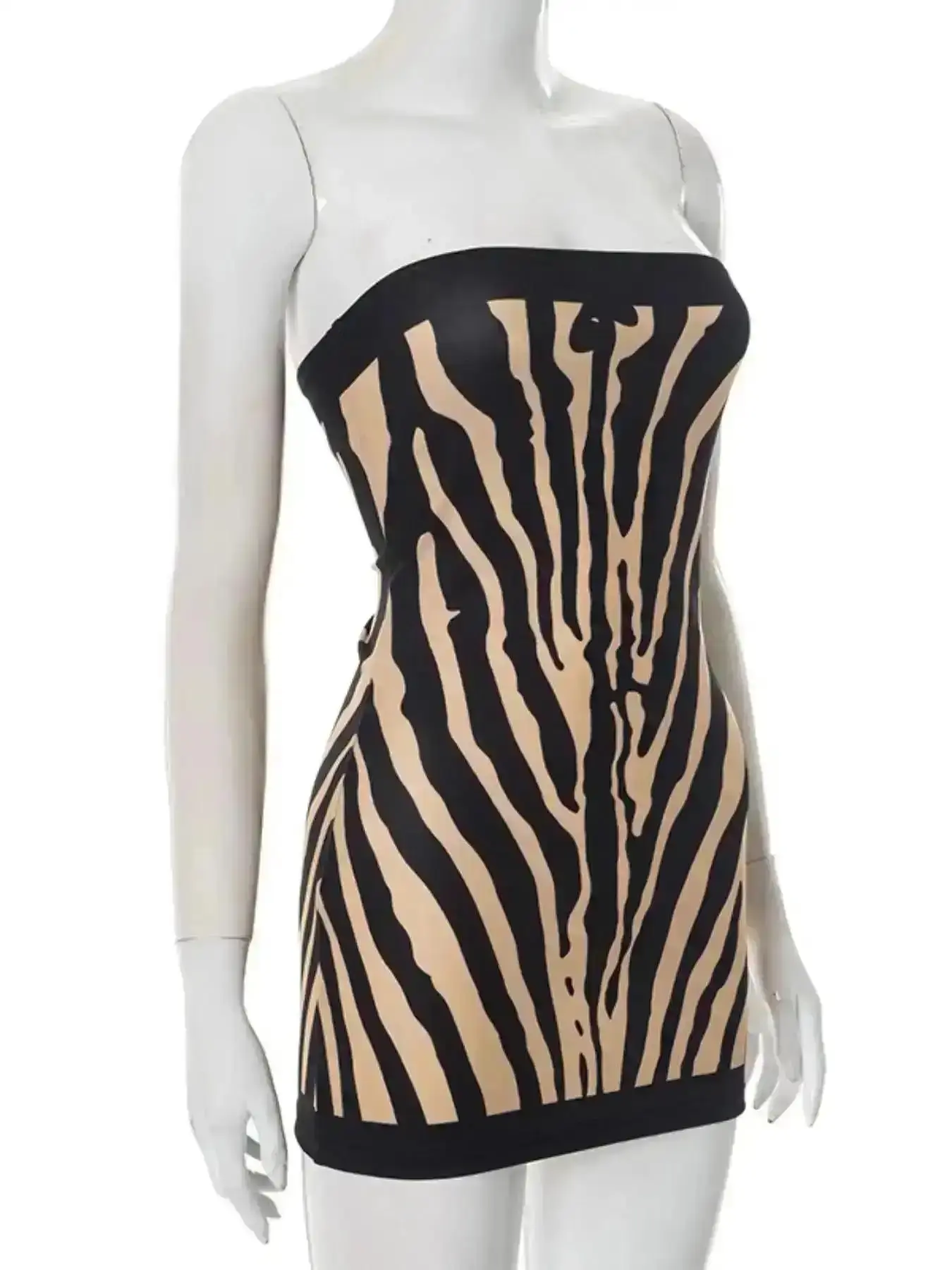 Trendy 2026 Women's Zebra Stripe Print Knit Tube Bodycon Dress, Fashion Casual Strapless A-Line for Party Club Dating Wear, Ladies All Seasons, Adjustable, Elevated Basics, Breathable, Stylish, Effortless Style